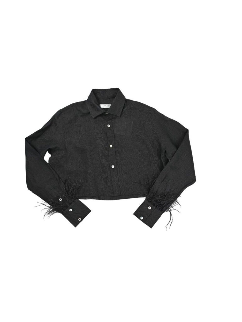 Sensi Studio Cropped Long Sleeve Fur Trimmer Top in Black